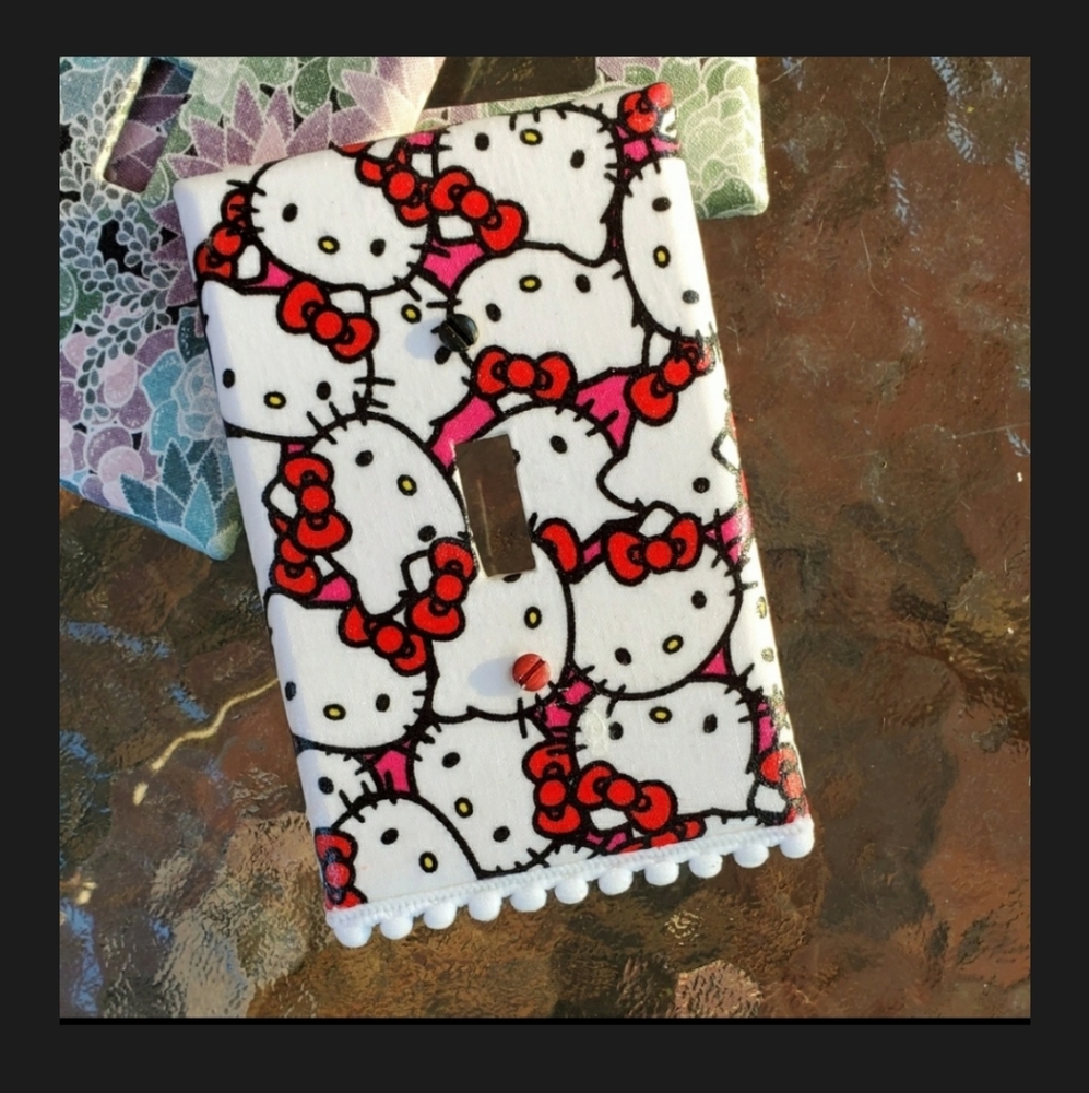 Hello Kitty Fabric Decoupage in Switch Plate Cover